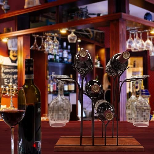 Stylish Bronze Wine Rack with 4 Bottles and 4 Glasses