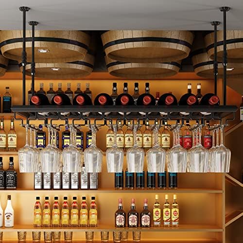 Adjustable Ceiling Wine Rack 100cm Metal Holder for Kitchen Bar