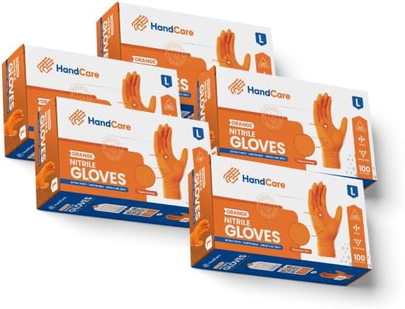 Orange 8 Mil Nitrile Gloves - Heavy Duty Latex Free Diamond Textured