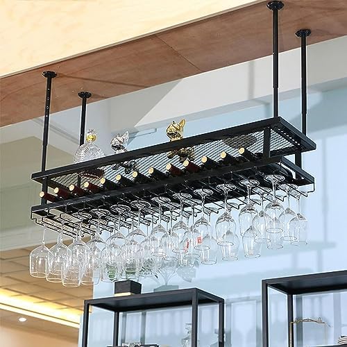 Adjustable Ceiling Wine Glass Rack for Kitchen and Bar Use