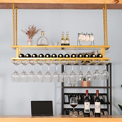 Adjustable Ceiling Wine Rack with Lights and Glass Holder