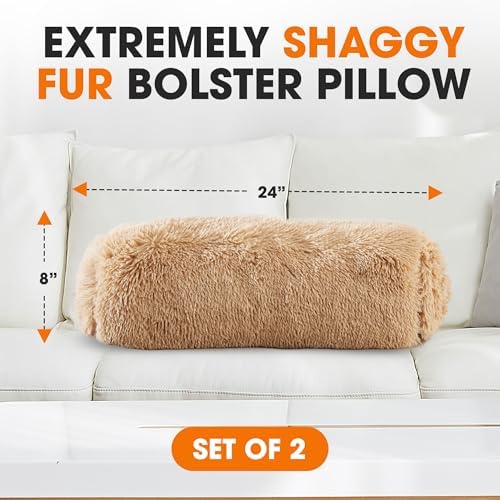 Cheer Collection Shaggy Bolster Pillow Set of 2