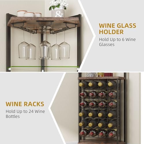 DWVO Corner Wine Rack with LED Light and Outlet