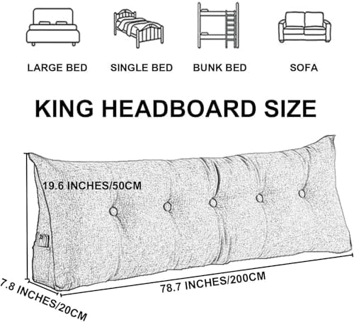 Thick Cotton Canvas Triangle Headrest Pillow 200cm Blue