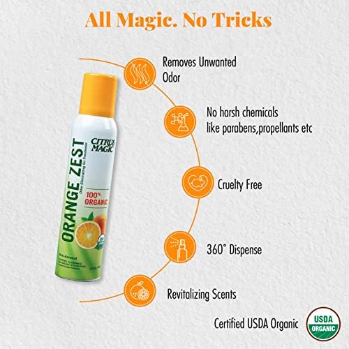 Citrus Magic Organic Air Freshener Spray Orange Zest Pack of 3