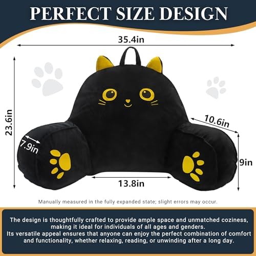 QCats Black Cat Reading Pillow with Armrests and Washable Cover