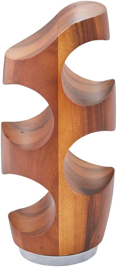 Nambe Vie 4-Bottle Wine Rack Acacia Wood Alloy Base