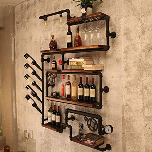 Industrial Wind Pipeline Wine Rack with Solid Wood Base