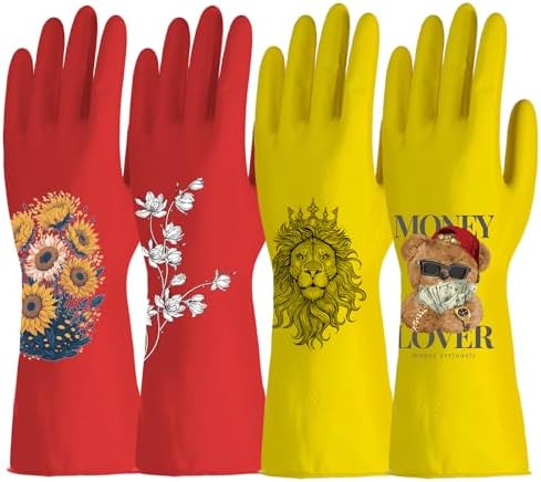 ROYIPAI 4 Pairs Rubber Cleaning Gloves with Cute Patterns
