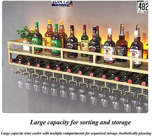 ZJDYDY Bar Unit Floating Shelves with LED Light and Anti-Fall Guardrail Black