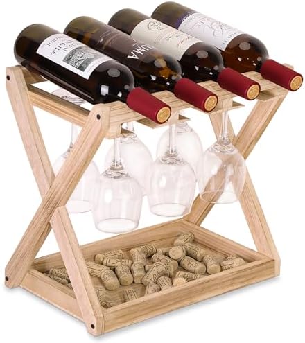 WDSHIYI Wine Rack 4 Bottles 6 Stemware Holder