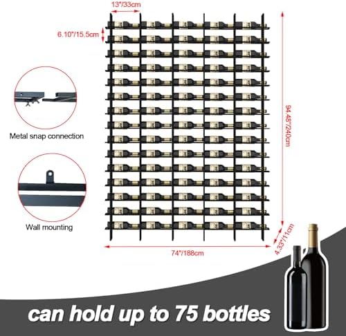 80 Bottle Wall Mounted Wine Rack - Industrial Style Black