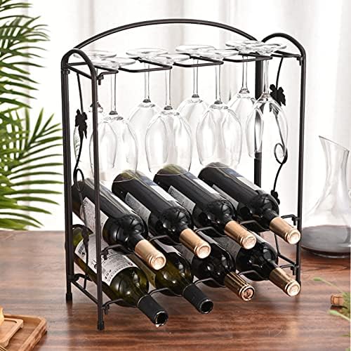 PAREKS Wine Rack with 8 Glass Holder Iron European Style