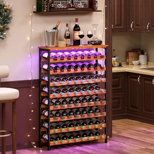64 Bottles Wine Rack with LED Light and Top Shelf