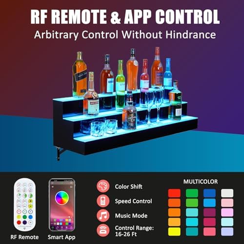 GarveeTech LED Lighted Liquor Display Shelf 3 Tier 40 Inch