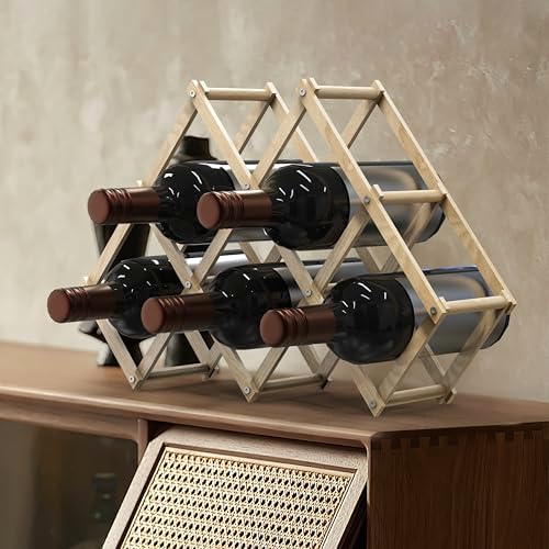 6 Bottle Wood Wine Rack Foldable Stackable