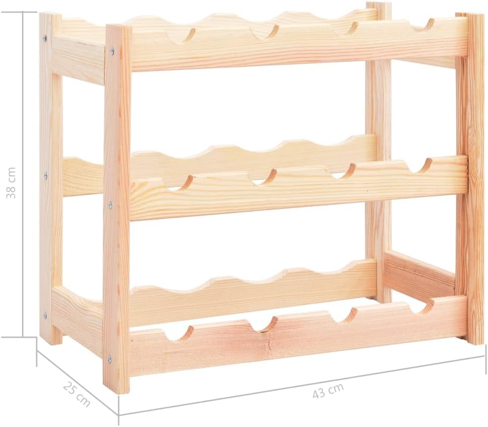 vidaXL Pinewood Wine Rack - 12 Bottle Storage
