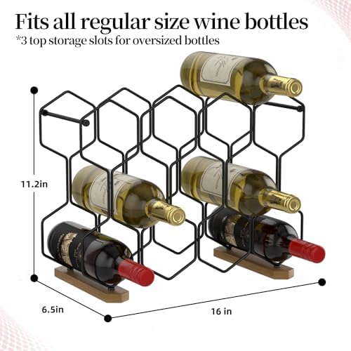 Buruis 6-Bottle Wine Rack Black 14-Bottle Wooden Base Black