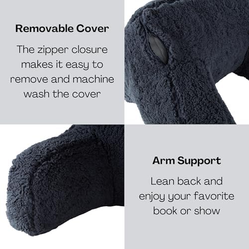 Greendale Home Fashions Plush Sherpa Reading Pillow with Arms Prussian Blue 1
