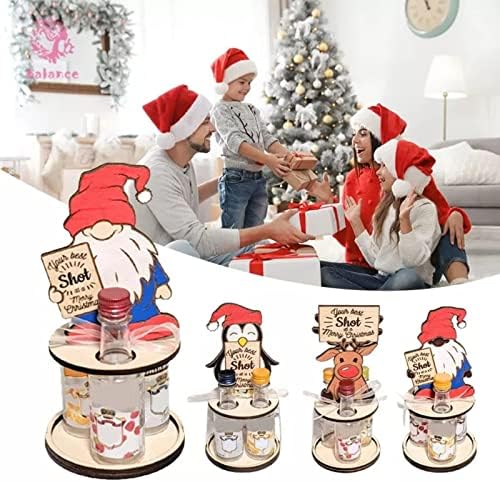 Christmas Mini Wooden Wine Rack with Penguins and Elks