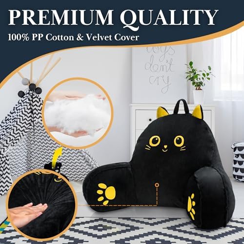 QCats Black Cat Reading Pillow with Armrests and Washable Cover