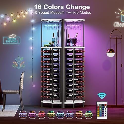 Homeiju Corner Wine Rack with Glass Holder and LED Light