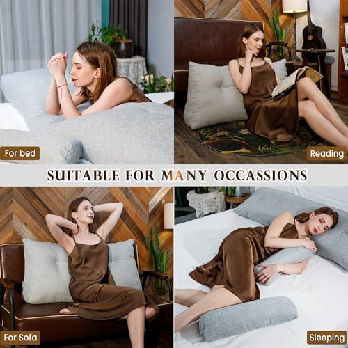 Wellty Care Large Triangular Headboard Pillow with Head Roll and Side Pocket