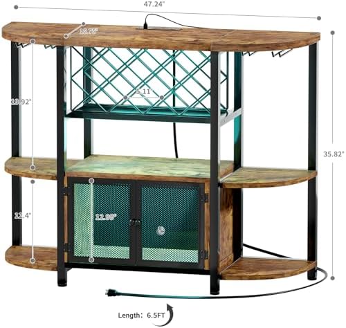Hyomdeck Freestanding Wine Bar Cabinet with LED Lights and Power Outlets