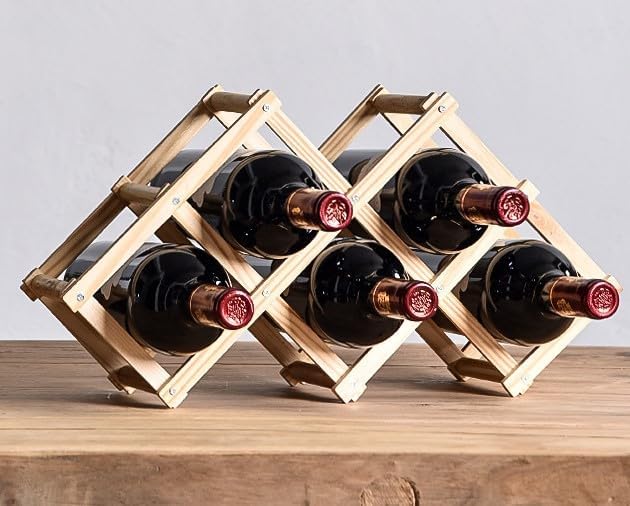 Wine Rack for 6 Bottles - Wood Natural 44cm