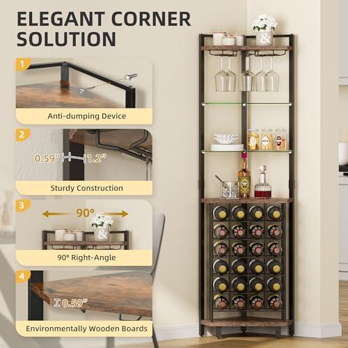 DWVO Corner Wine Rack with LED Light and Outlet