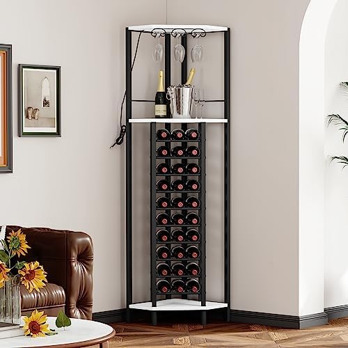 Homeiju Corner Wine Rack with Glass Holder and LED Light