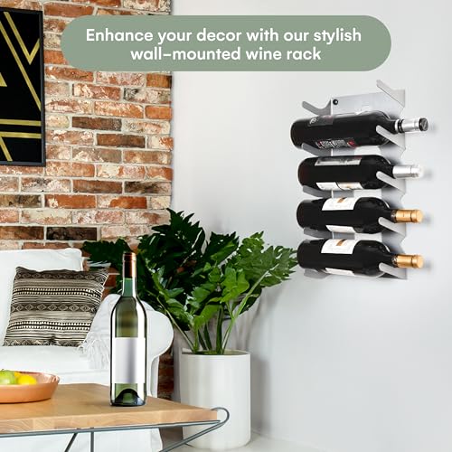 Hallops Wine Holder - 5 Bottle Rack - Modern Metal Design - Sturdy Wall Mount - Silver