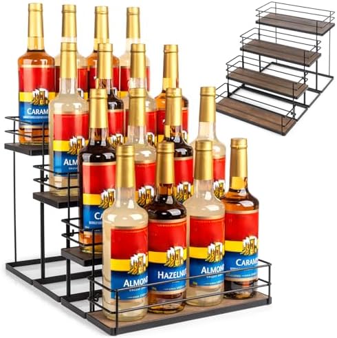 16 Bottle Coffee Syrup Organizer 4 Tier Freestanding Rack