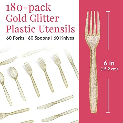 Prestee 180 Gold Glitter Cutlery Set
