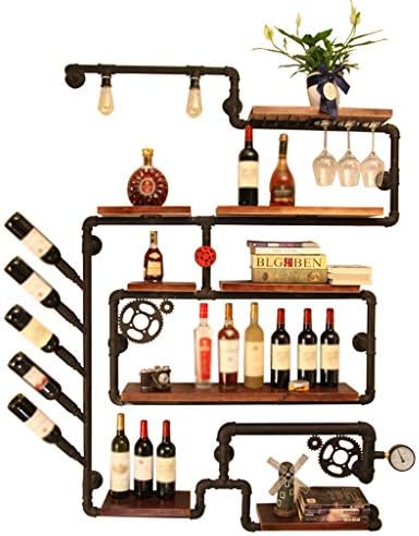Industrial Wind Pipeline Wine Rack with Solid Wood Base