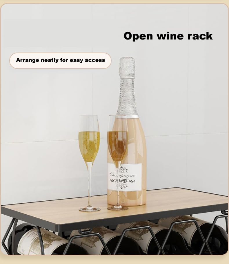 Generic LMingKun 6-8 Bottle Freestanding Wine Rack - Modern Black Metal 2 Tier