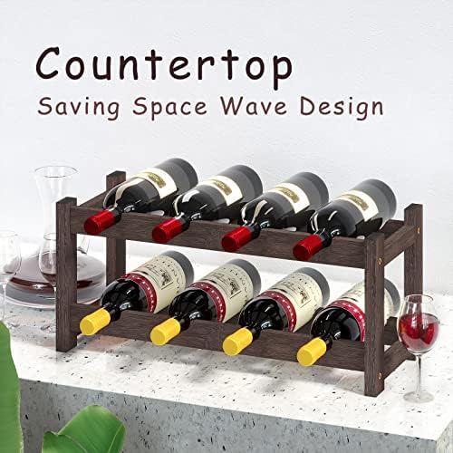BAMEOS Free Standing 8 Bottle Bamboo Wine Rack 2 Tier