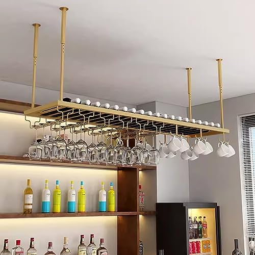 Ceiling Wine Glass Rack - Height Adjustable Space-Saving Metal Holder