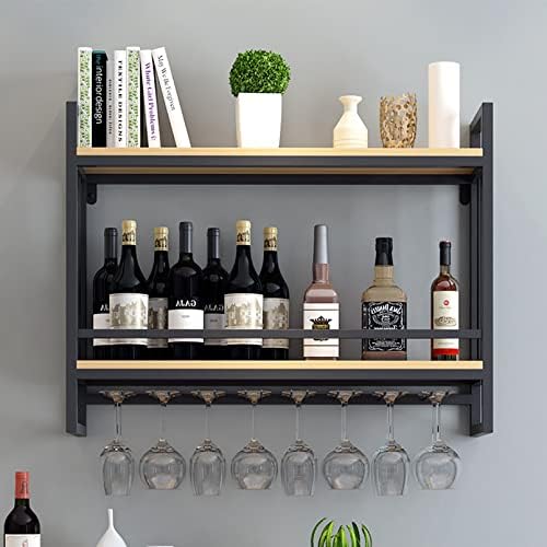 Wine Rack Wall Mount with Glass Holder Rustic Design