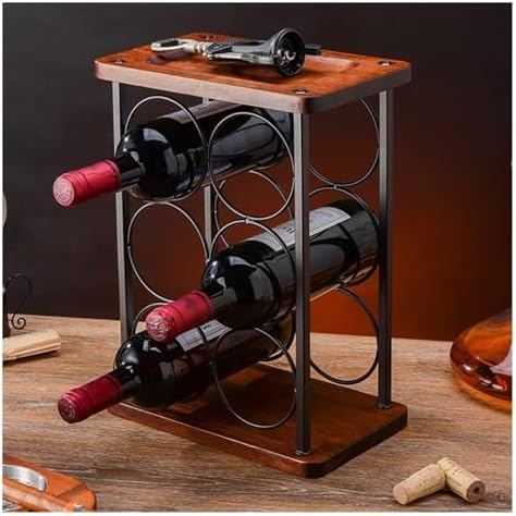 Freestanding Wine Rack Holds 6 Bottles Rustic Kitchen Counter Display