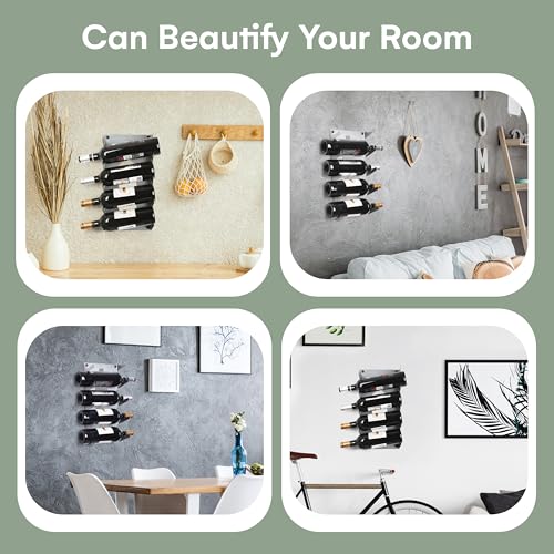 Hallops Wine Holder - 5 Bottle Rack - Modern Metal Design - Sturdy Wall Mount - Silver