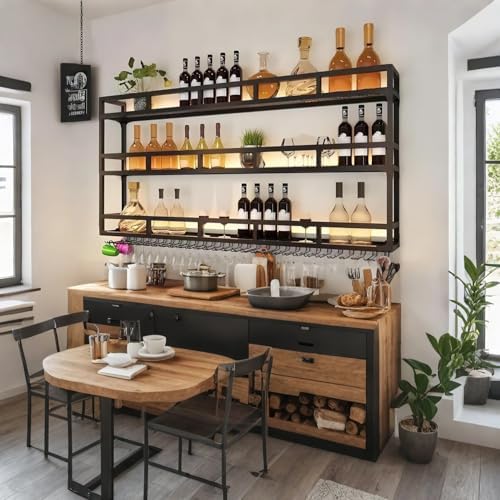 OMKUOSYA Wall-Mounted Wine Rack with LED Light