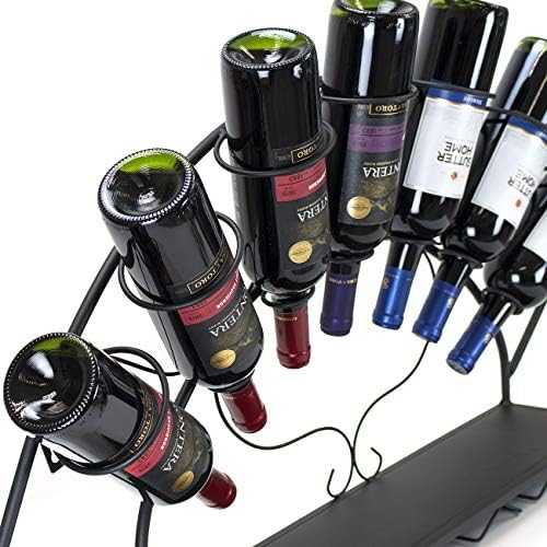 Sorbus Wall-Mounted Wine Rack with Glass Holder - Holds 7 Bottles and 5 Glasses Black