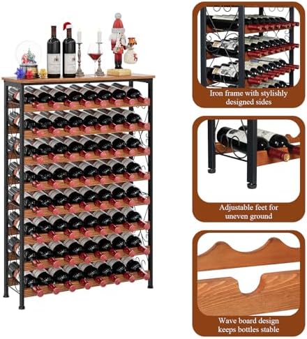 64 Bottles Wine Rack with LED Light and Top Shelf