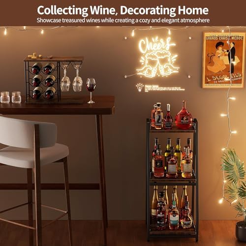 Nuovoware 3-Tier Stepped Liquor Cabinet with Slide Drawer Black