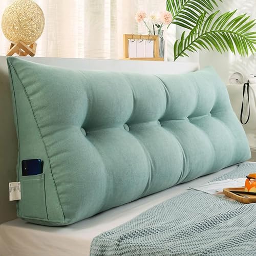 HACSYP Headboard Pillow - Triangular Wedge Support Removable Cover Blue 120x50x20cm