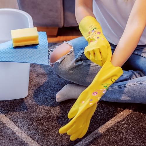 Royipai 4 Pairs Waterproof Kitchen Cleaning Gloves with Cute Patterns