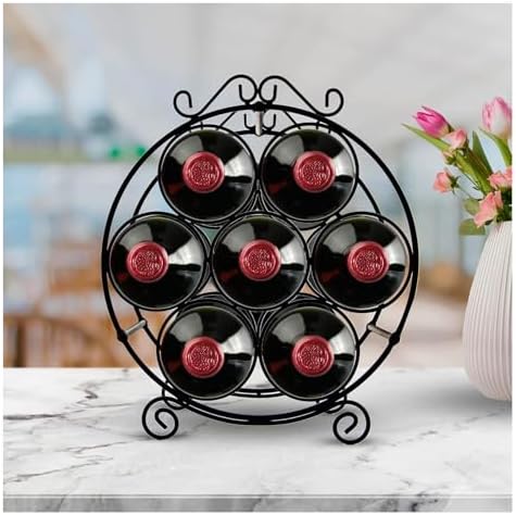7-Bottle Iron Wine Rack for Countertop and Bar