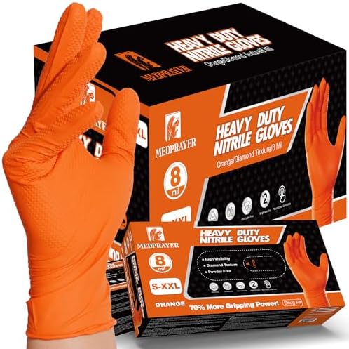 MEDPRAYER Industrial Nitrile Gloves 8 Mil Heavy Duty Orange