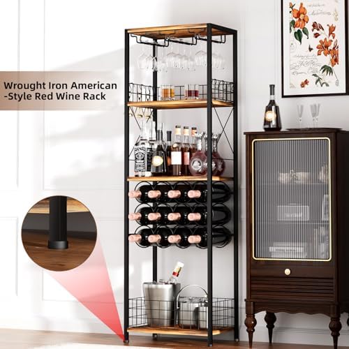 Freestanding Wine Rack with Glass Holder 40-Bottle Capacity Modern Bar Cabinet